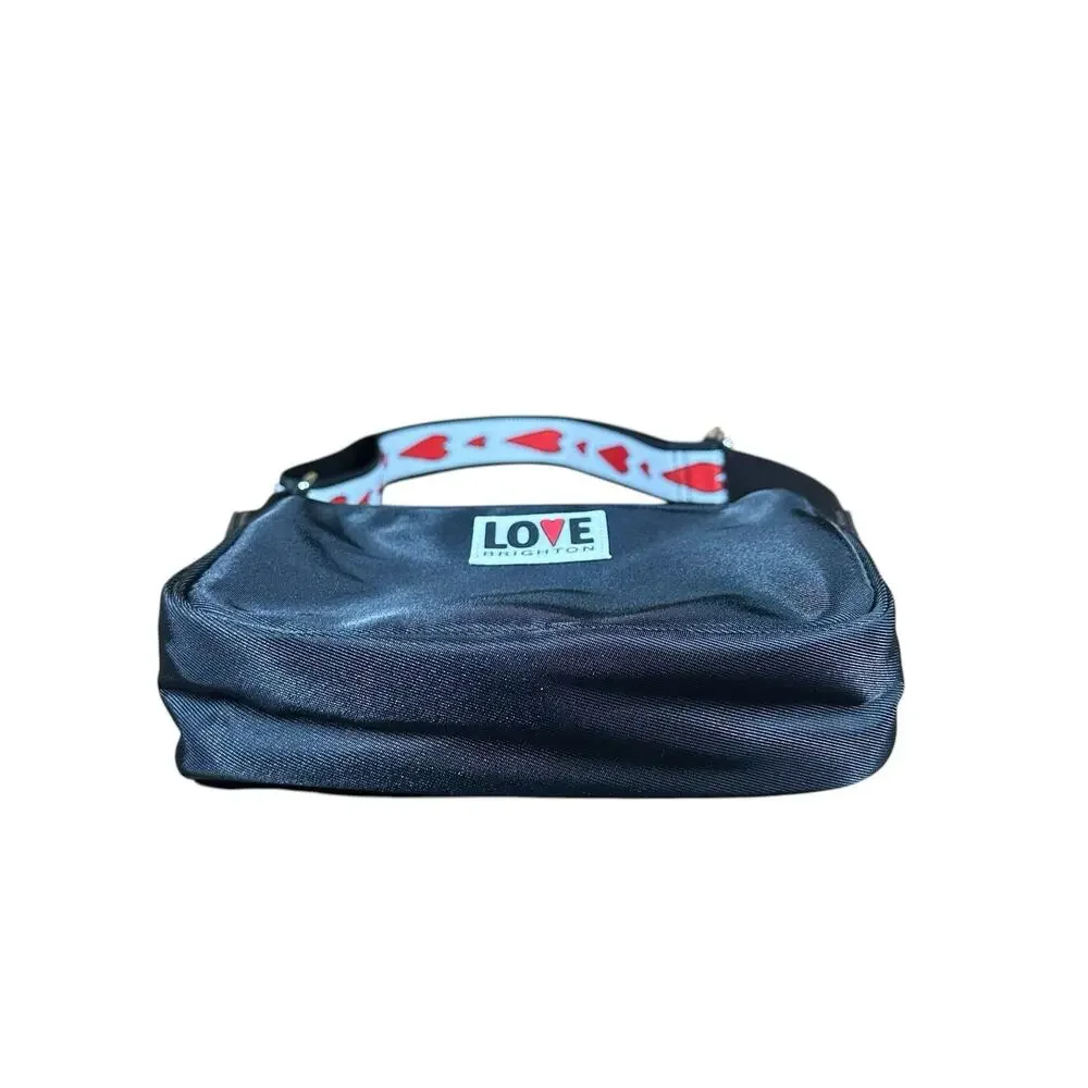 New Brighton Love Essential Black Nylon Embroidered Heart Crossbody Bag MSRP $88